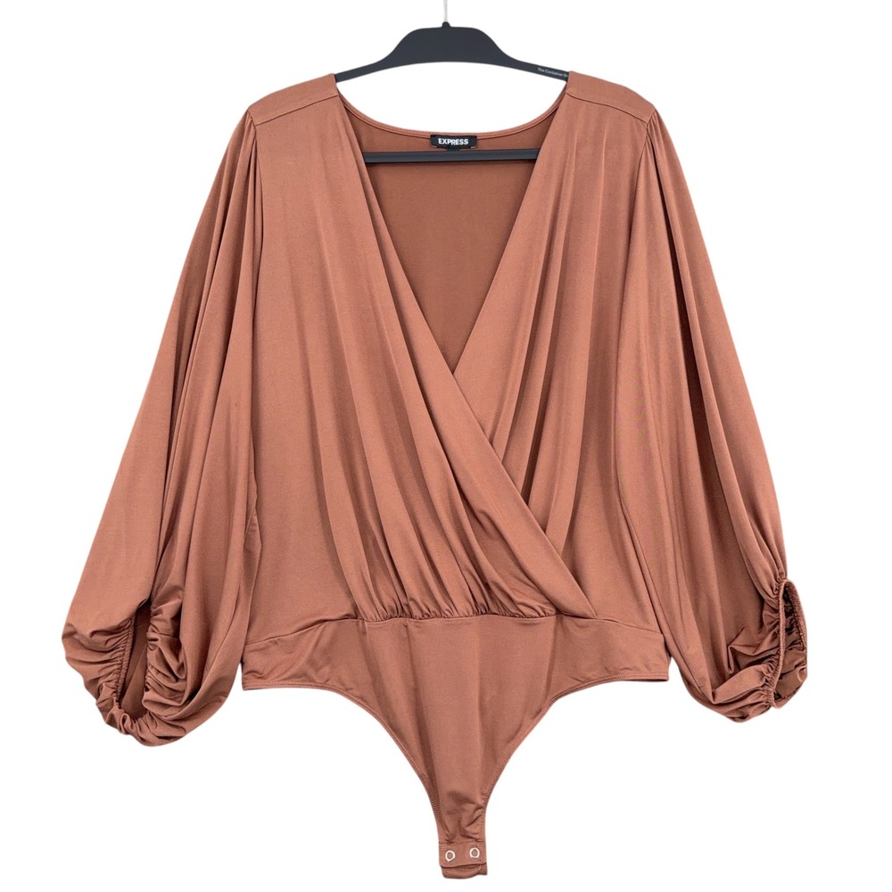 Express Surplice V-Neck Bodysuit Womens XL Polyester Spandex Rust Brown